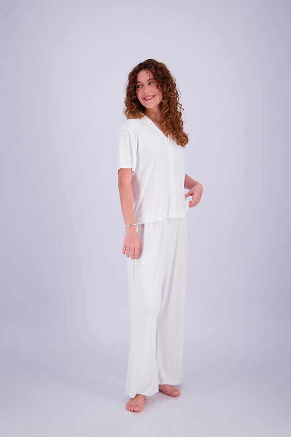 Pointelle Pajama Set - Button Shirt + Pants