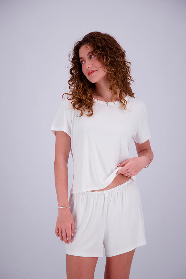 Pointelle Pajama Set - T-Shirt + Shorts