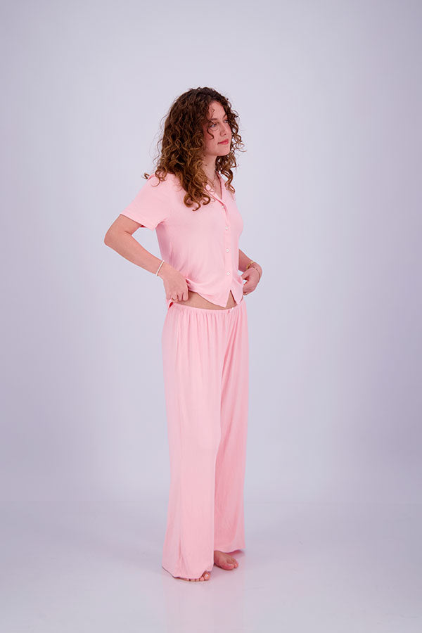 Pointelle Pajama Set - Button Shirt + Pants