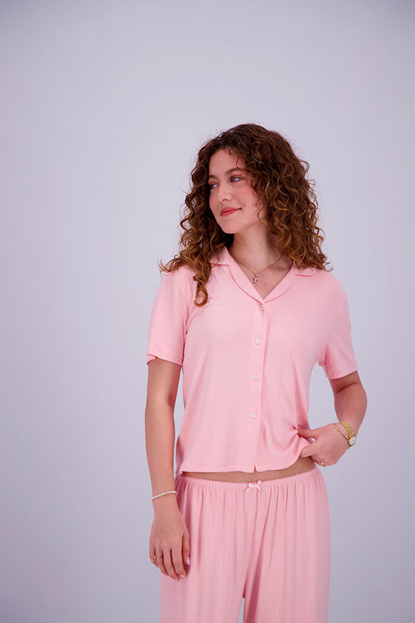 Pointelle Pajama Set - Button Shirt + Pants